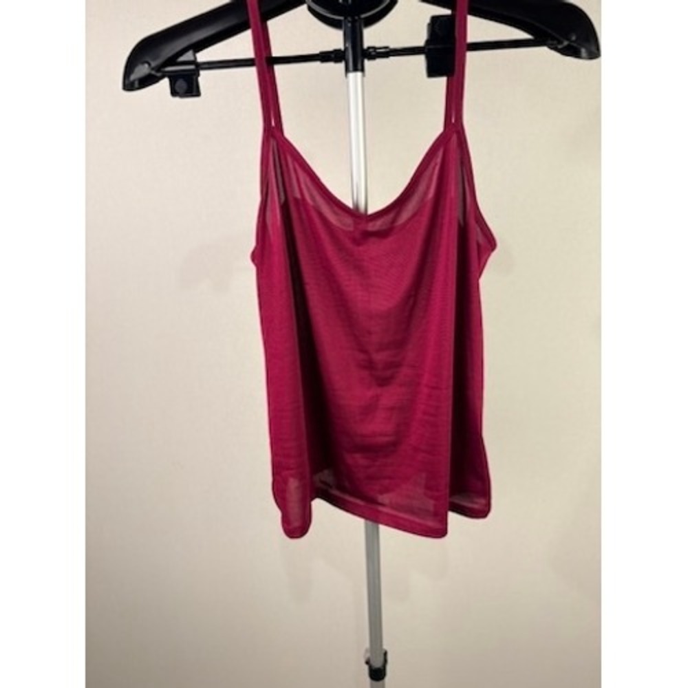 Petite Large Berry Wine Mesh Spaghetti Strap V-Neck Camisole Top PL‎